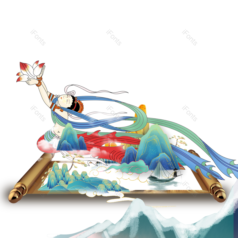 中国风图片,乐器元素,卷轴PNG,免抠素材